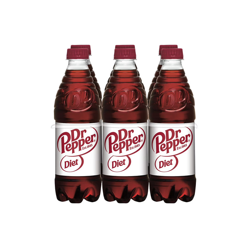Diet Dr Pepper Soda Pop, 16.9 fl oz, 6 Pack Bottles