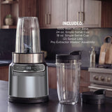 Ninja Nutri Pro Compact Personal Blender, 18-Oz and 24-Oz To-Go Cups & Spout Lids, Auto-iQ Technology, Smoothies, Crush, BN400 Stone Silver