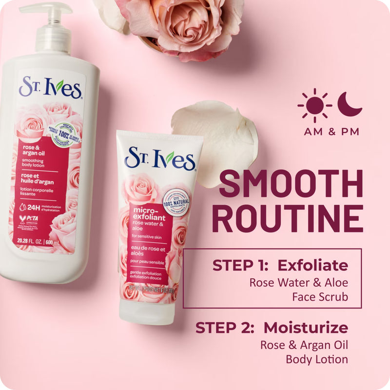 St. Ives Gentle Smoothing Face Scrub Rose Water & Aloe Vera Made with 100% Natural Exfoliants, Paraben Free, Oil-Free, Dermatologist Tested, 6 fl oz