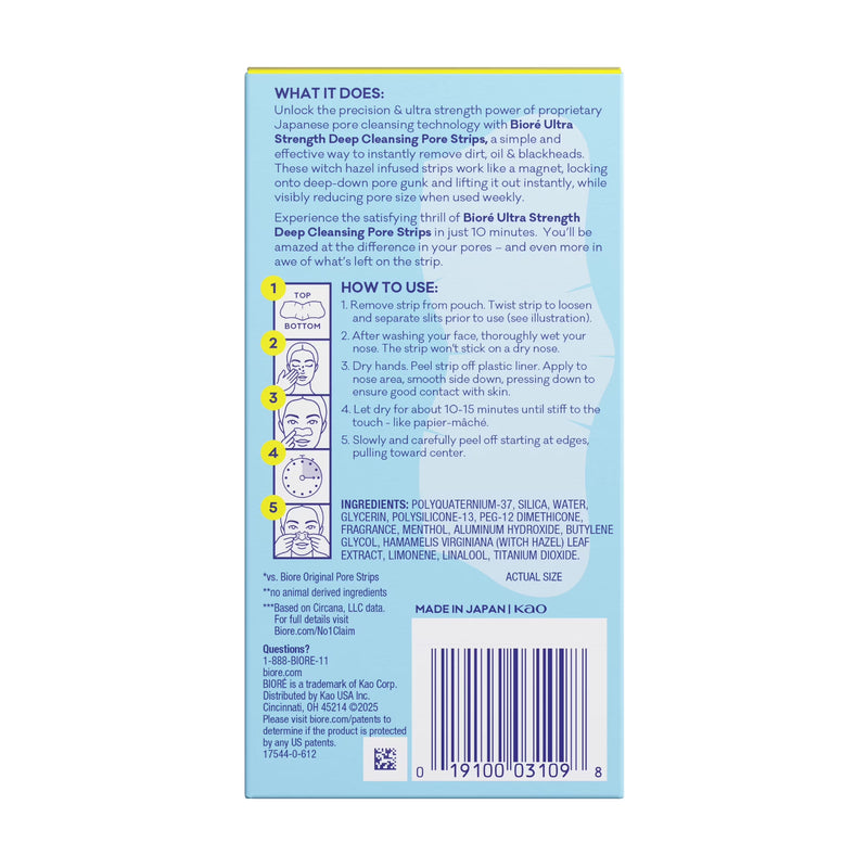 Biore Witch Hazel Ultra Deep Cleansing Blackhead Remover Pore and Nose Strips for Skin Care, 6 ct