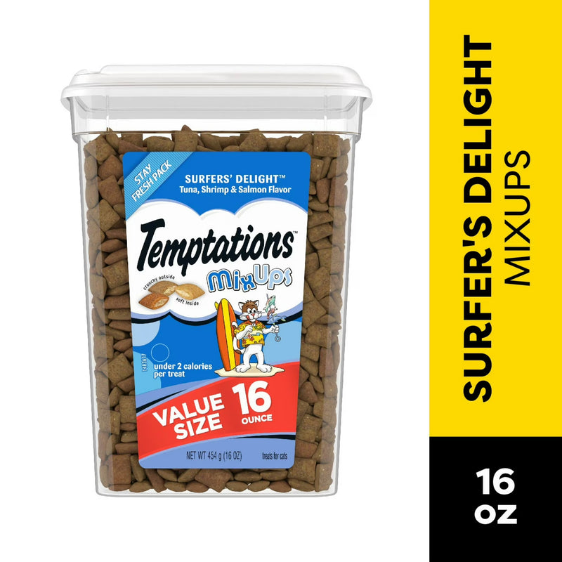 Temptations MixUps Surfer's Delight Flavor Crunchy and Soft Cat Treats, 16 oz Tub