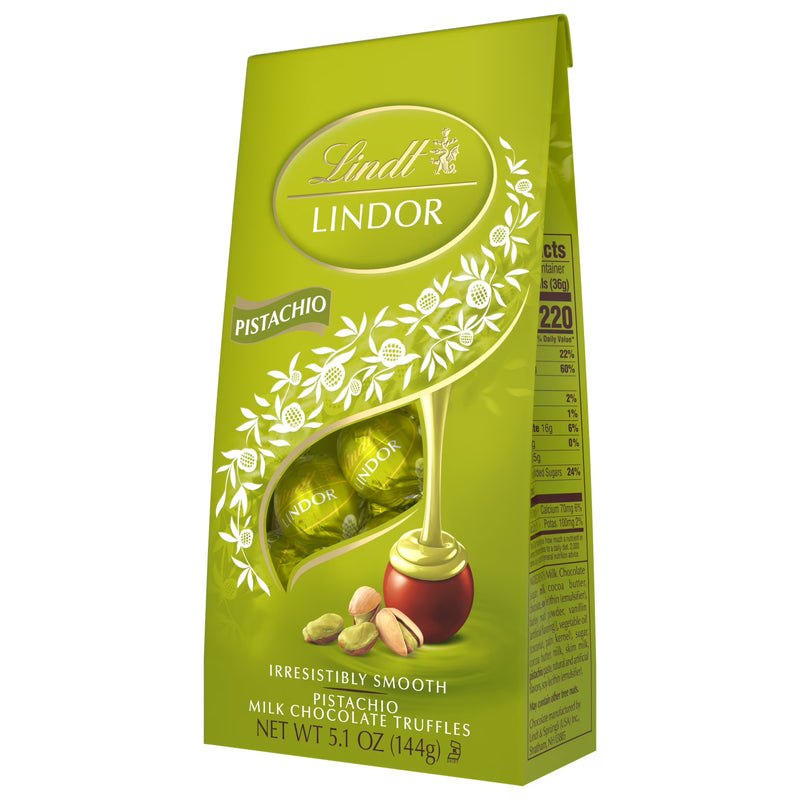 Lindt LINDOR Pistachio Milk Chocolate Candy Truffles, 5.1 oz. Bag