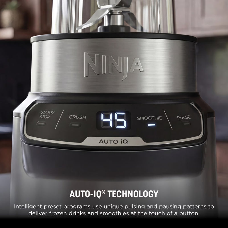 Ninja Nutri Pro Compact Personal Blender, 18-Oz and 24-Oz To-Go Cups & Spout Lids, Auto-iQ Technology, Smoothies, Crush, BN400 Stone Silver