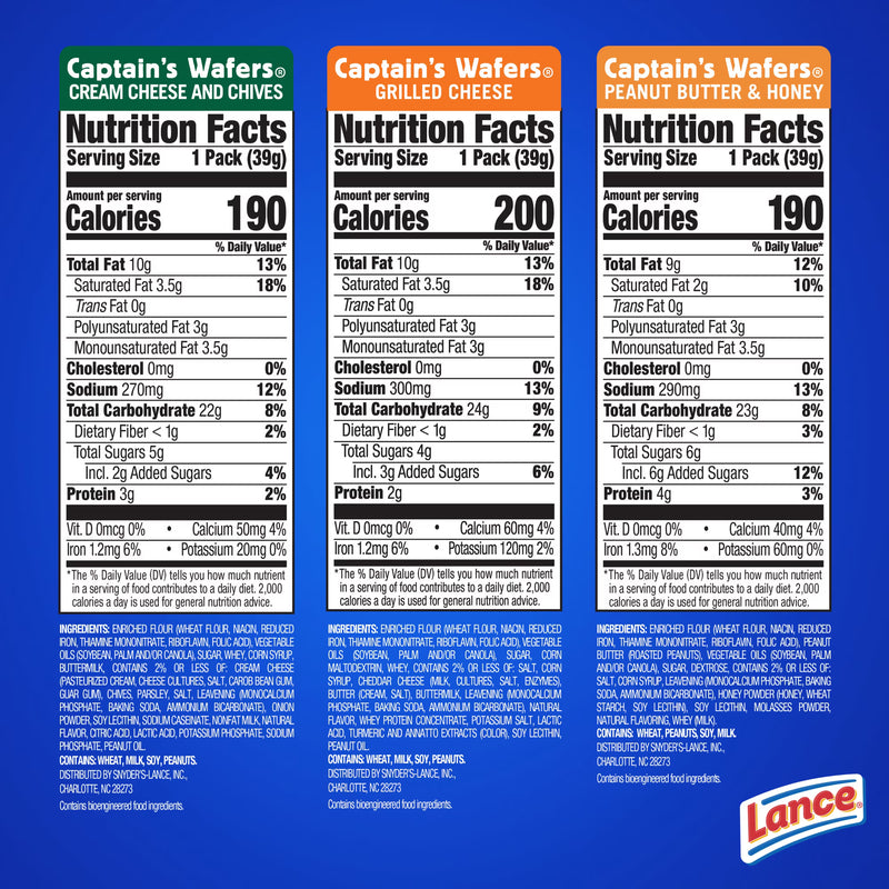 Lance Sandwich Crackers, Captain's Wafers, Variety Pack, 10 Individual Packs, 6 Sandwiches Each