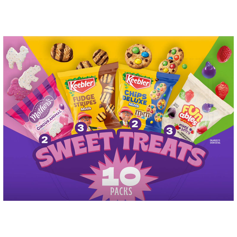 Keebler Sweet Treat Variety Pack, 10-Count Box, Includes Chips Deluxe, Funables, Fudge Stripes, and Mother's Circus Animal Cookies, 9.4 oz