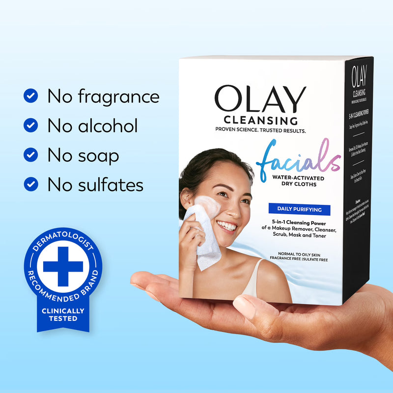 Olay Daily Facials Deeply Purifying Cleansing Cloths, Gentle Makeup Remover, Fragrance-Free, 66 Count