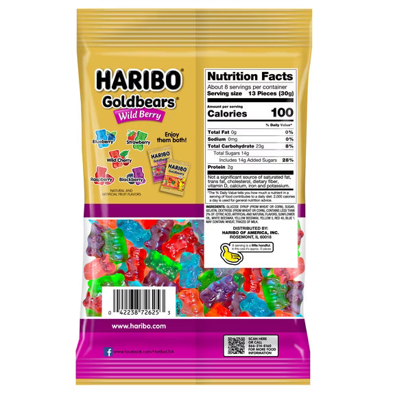 HARIBO Goldbears Gummy Bears Wild Berry Candy Gummies, 8 oz, Share Bag