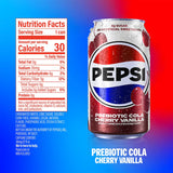 Pepsi Prebiotic Cola Soda Pop, Cherry Vanilla, 12 fl oz, 8 pack cans