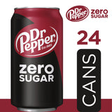 Dr Pepper Zero Sugar Soda Pop, 12 fl oz, 24 Pack Cans