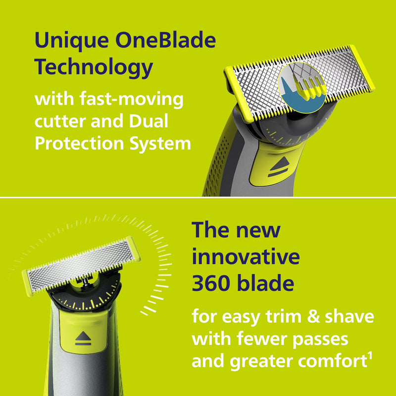 Philips Norelco Oneblade 360 Face + Body, Hybrid Electric Razor and Beard Trimmer For Men with 5-In-1 Face Stubble Comb and Body Hair Trimmer Kit, QP2834/70