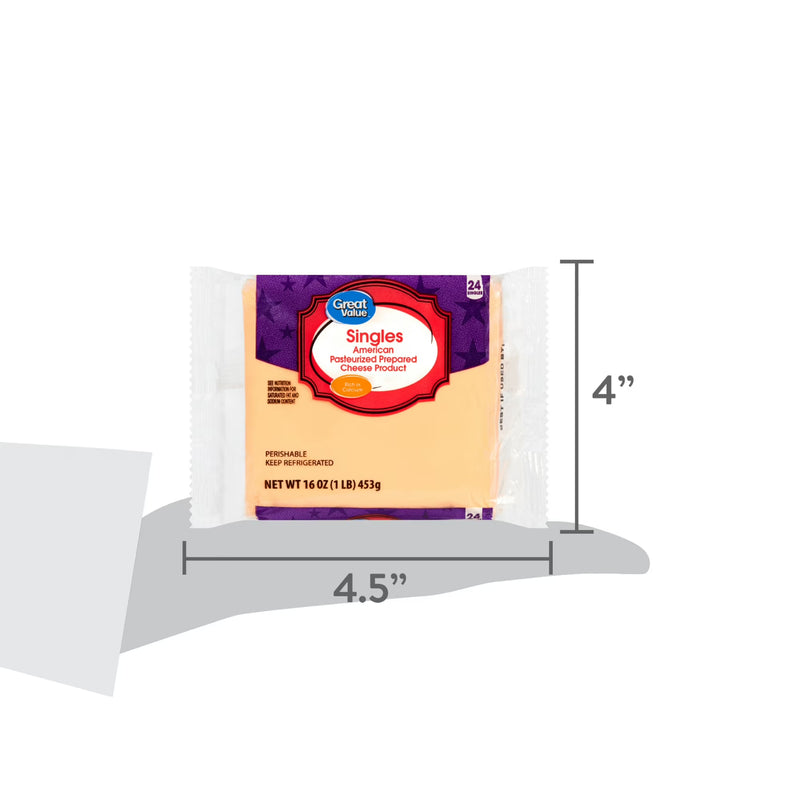 Great Value Individually Plastic Wrapped Singles American Cheese Product, 16 oz, 24 Slices