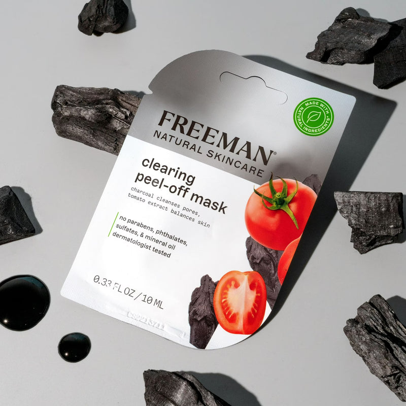 Freeman Natural Skincare Clearing Charcoal & Tomato Peel-off Facial Mask for Acne, 6 oz