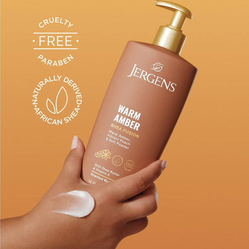 Jergens Shea Fusion Warm Amber Scented Body Lotion, Moisturizer for Dry Skin, 14 fl oz