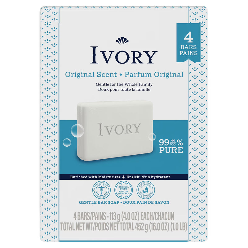 Ivory Gentle Bar Soap, Original Scent 4 oz (4 count)