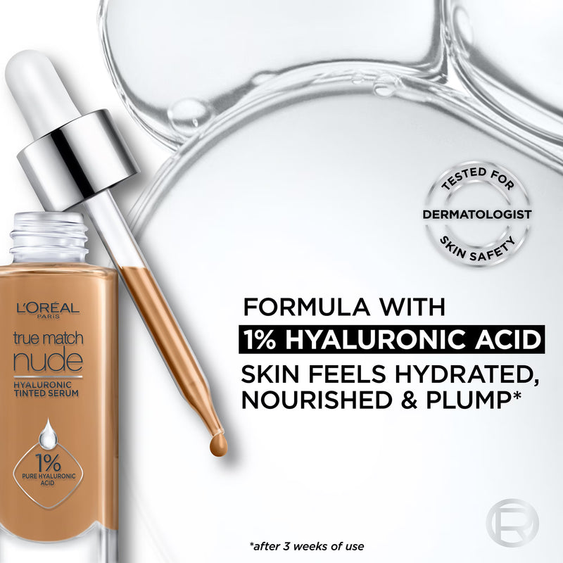 L'Oreal Paris True Match Hyaluronic Tinted Serum Foundation Makeup, 4-5 Medium, 1 fl oz