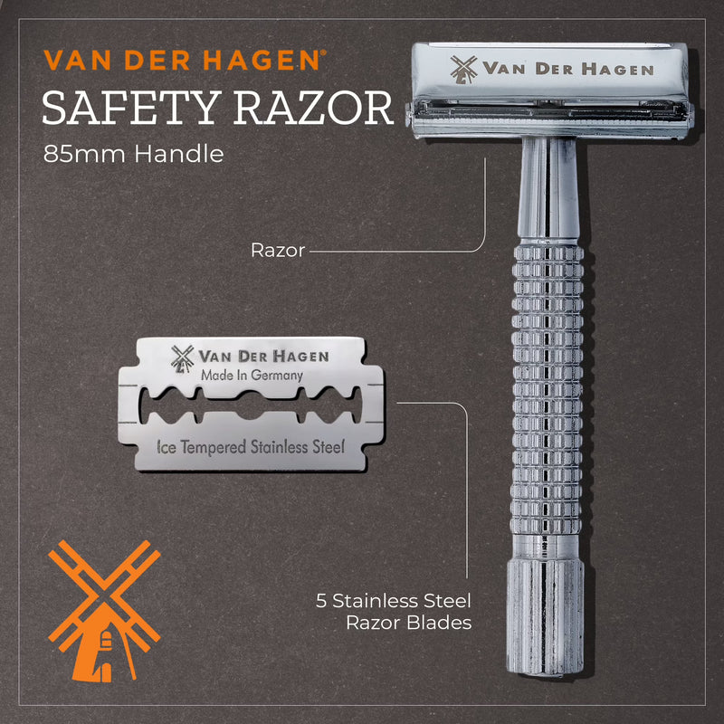 Van Der Hagen Traditional Safety 5-Blade Razor, for All Skin Types, Men, 1 Pack