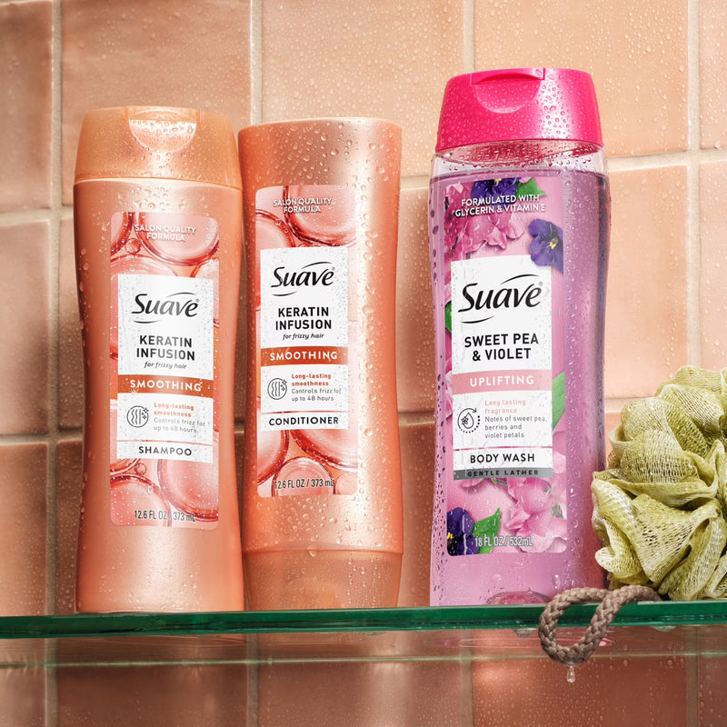 Suave Keratin Infusion Smoothing Conditioner For Frizzy Hair, 48HR Frizz Control, 12.6 FL OZ