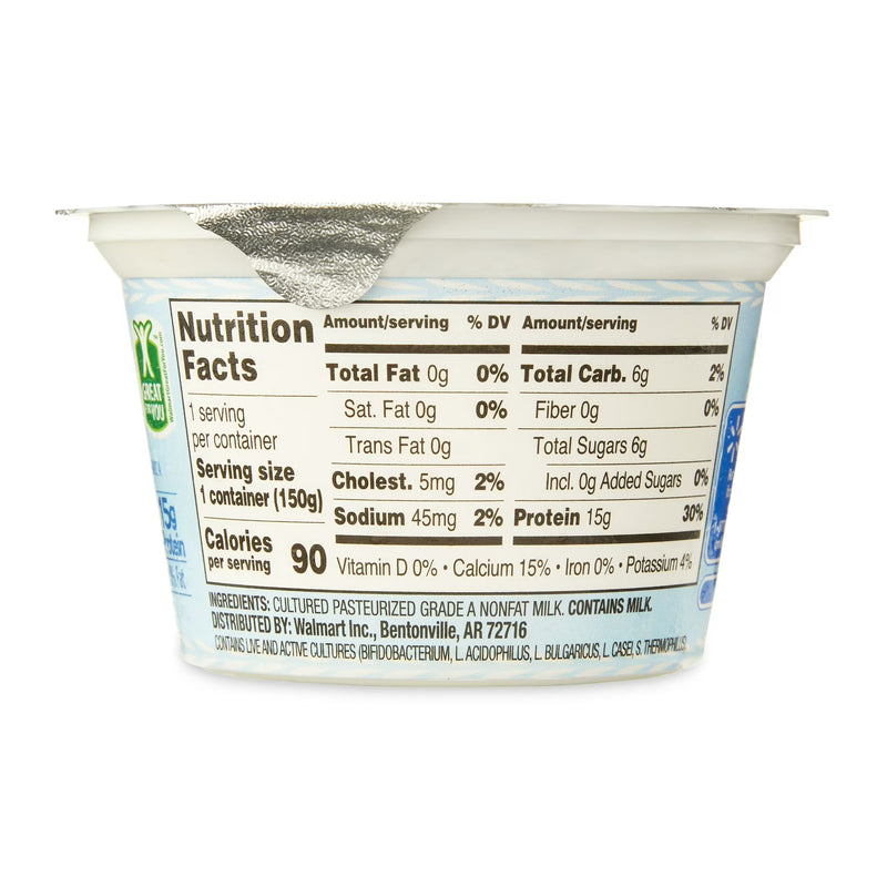 Great Value Plain Nonfat Greek Yogurt, 5.3 oz Individual Cup