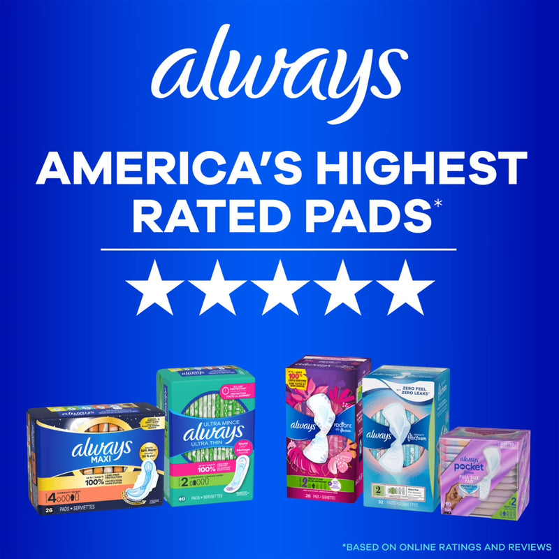 Always Maxi Pads with Wings, Size 5, Extra Heavy Overnight, 36 Count