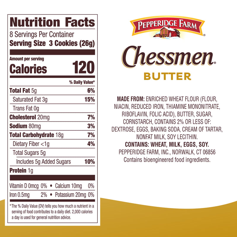 Pepperidge Farm Chessmen Butter Cookies, 7.25 oz Bag (24 Cookies)