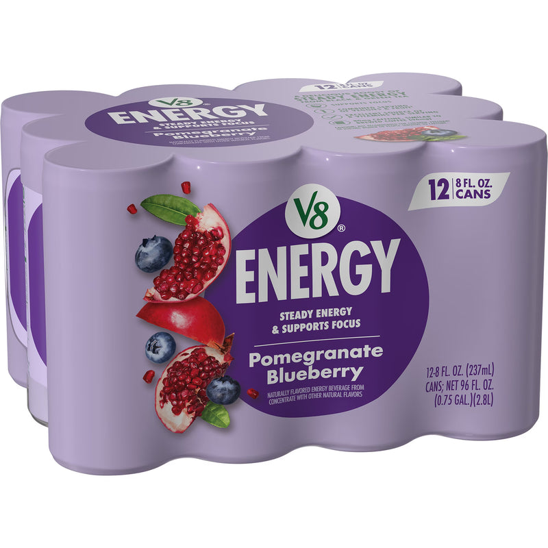 V8 Energy Pomegranate Blueberry Energy Drink, 8 fl oz Can, 12 Pack