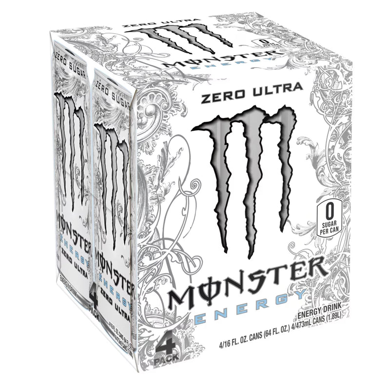 Monster Energy, Zero Ultra, Sugar Free Energy Drink, 4 Pack - 16 Fl Oz
