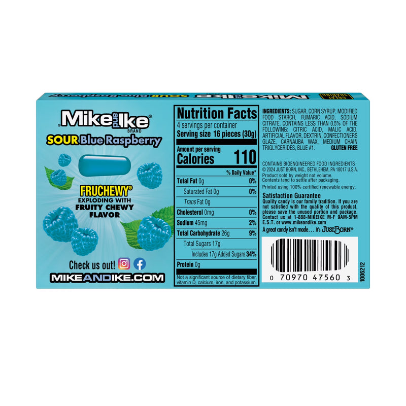 Mike and Ike Sour Blue Raspberry 0.78 oz. Box - Case of 24