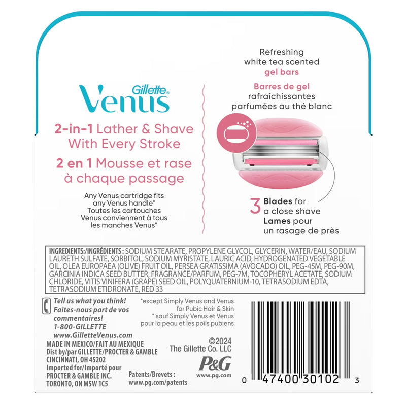 Venus Womens Razor Blade Refills, ComfortGlide 3 White Tea, 4 Count