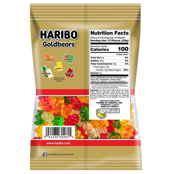 HARIBO Goldbears Gummy Bears Original Assorted Fruit Flavor Candy Gummies, 8 oz, Share Size Bag