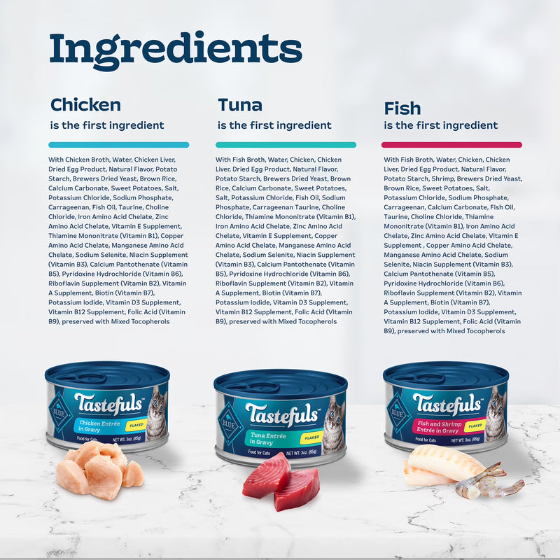 Blue Buffalo Tastefuls Flaked Wet Cat Food 3-Flavor Variety Pack, 3-oz. (12ct, 4 of Each)