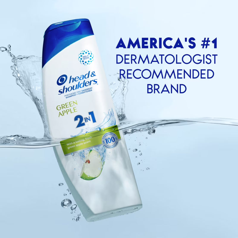 Head and Shoulders 2 in 1 Dandruff Shampoo and Conditioner, Green Apple, 12.5 oz