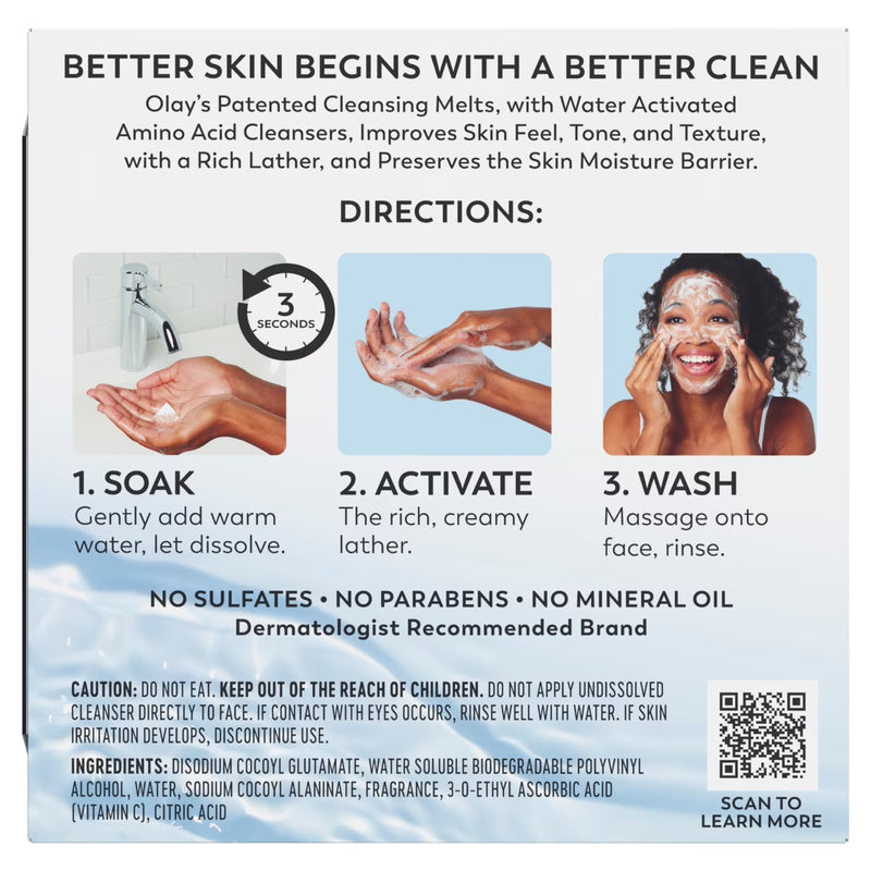 Olay Cleansing Melts + Vitamin C Face Wash, 32 count, Water-Activated Face Wash Cleans, Tones, and Refreshes Skin