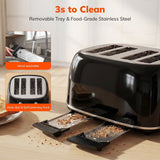 NICWIN 4 Slice Toaster, Extra Wide Slots Bread Toaster, Toast Shade Selector, Defrost & Reheat Functions for Kitchen Apartment Essentials, Black