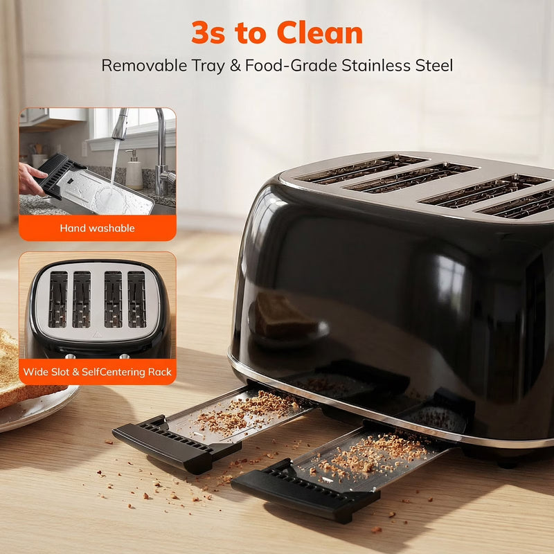 NICWIN 4 Slice Toaster, Extra Wide Slots Bread Toaster, Toast Shade Selector, Defrost & Reheat Functions for Kitchen Apartment Essentials, Black
