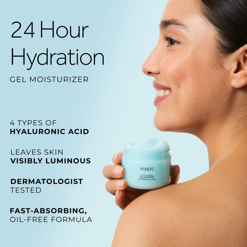 POND’S Fresh Hydration Gel Moisturizer, Hyaluronic Acid, Oil-Free Face Moisturizer – 3.4oz