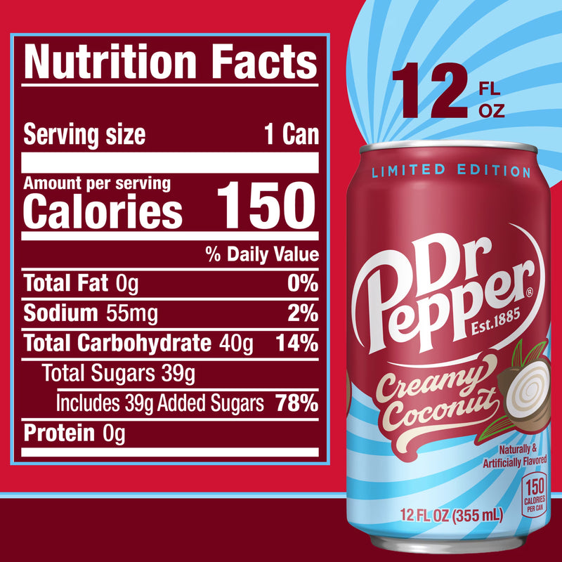 Dr Pepper Creamy Coconut Soda Pop, 12 fl oz, 12 Pack Cans