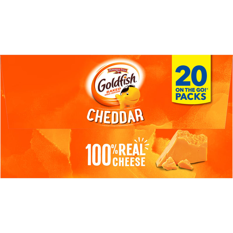 Goldfish Cheddar Cheese Crackers, Baked Snack Crackers, 1 oz on-The-Go Snack Packs, 20 Count Box