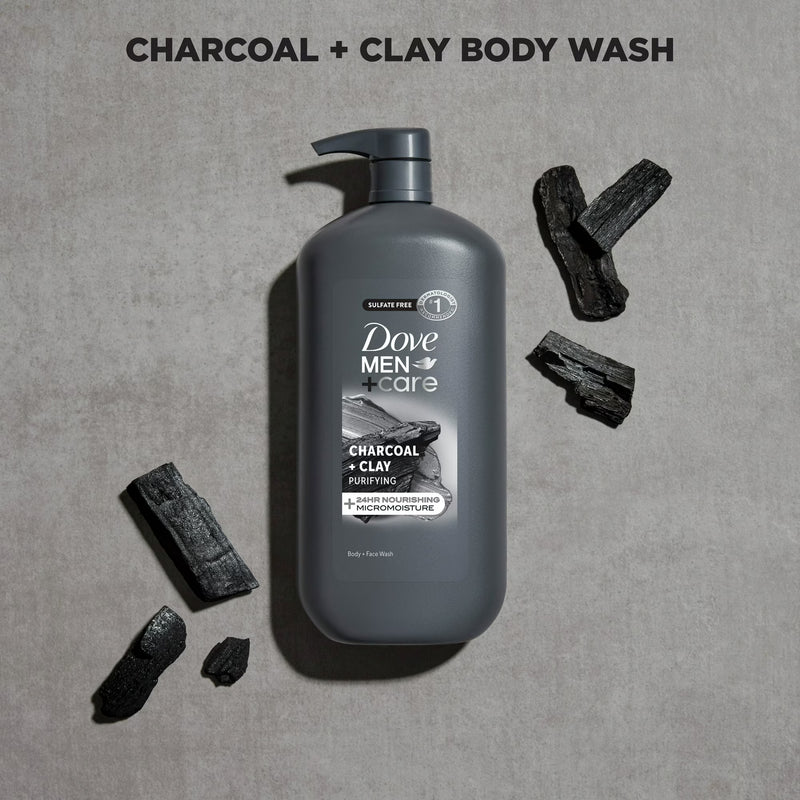 Dove Men+Care Elements Liquid Body Wash and Face Wash Charcoal + Clay Nourishing Cleanser, 30 oz