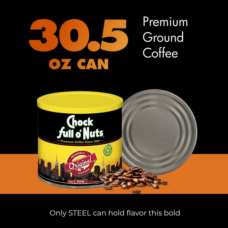 Chock Full o'Nuts Heavenly Coffee Original Medium Roast Ground Coffee Can 30.5 oz