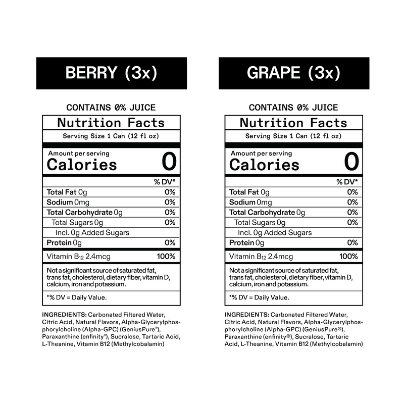 UPDATE Energy Drink, Caffeine Free, Zero Sugar, Variety 12-Pack, 12 fl oz, No Crash, Paraxanthine Powered
