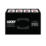 Lucky Energy Sugar Free Energy Drinks 16 oz Cans (12-pack), Variety Pack with Maca, Ginseng, Taurine, Beta-Alanine, 200mg Caffeine, Zero Calories