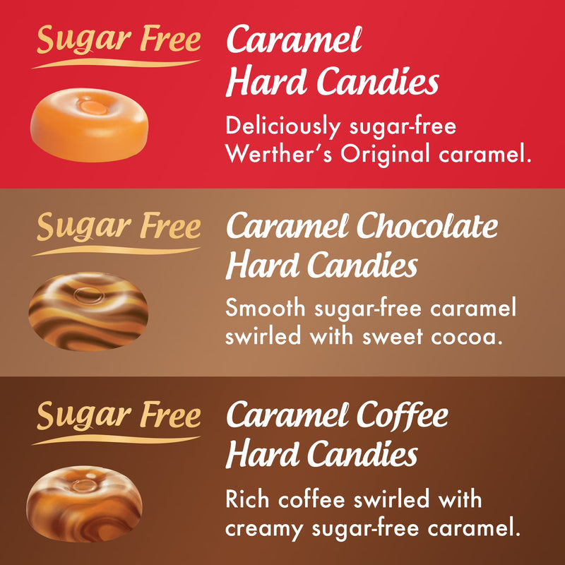 Werthers Original Hard Sugar Free Assorted Flavors, Caramel Coffee, Caramel Chocalate, Caramel Candy 7.7 oz
