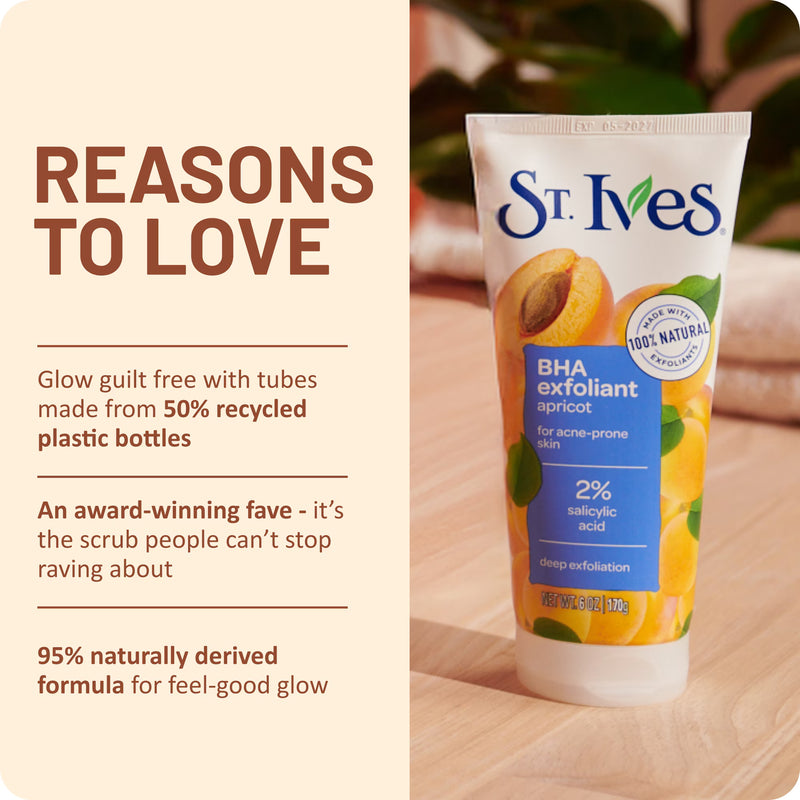 St. Ives BHA Apricot Face Scrub, Facial Exfoliant for Acne Prone Skin, 6oz