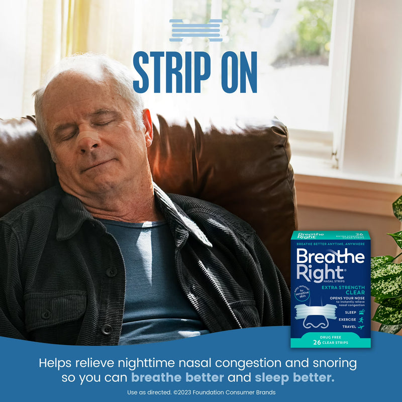 Breathe Right Nasal Strips, Clear Nasal Strips, Extra Strength, For Sensitive Skin, 26 Count