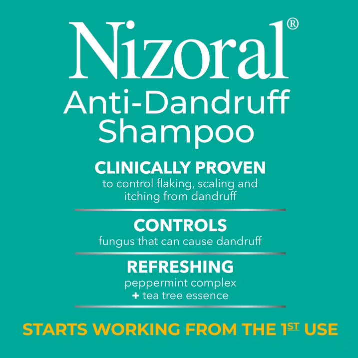 Nizoral Anti-Dandruff Shampoo with 1% Ketoconazole, 14 Fl Oz, Peppermint and Tea Tree Scent, Anti Fungal Shampoo, For All Hair Types