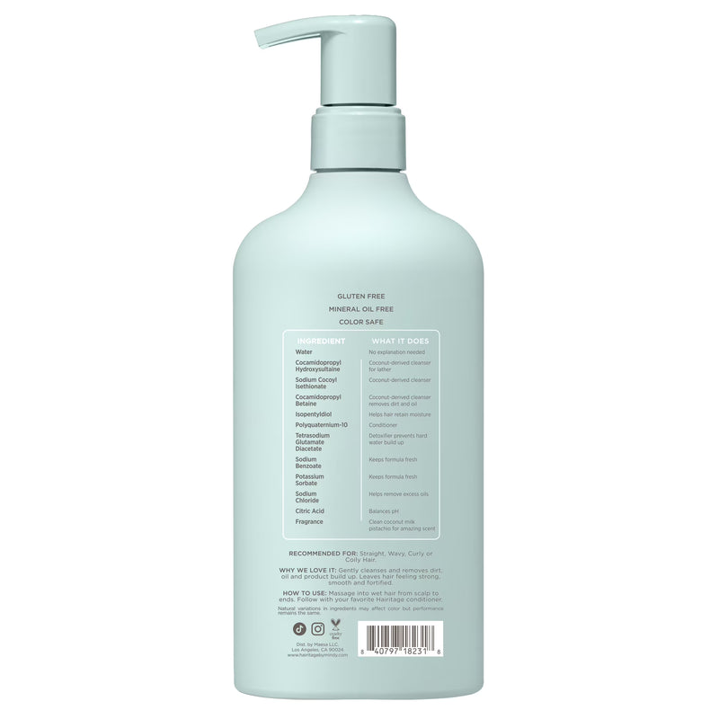 Hairitage Coconut Milk Pistachio Strengthening Shampoo for Dry Damaged Hair, 15 fl oz