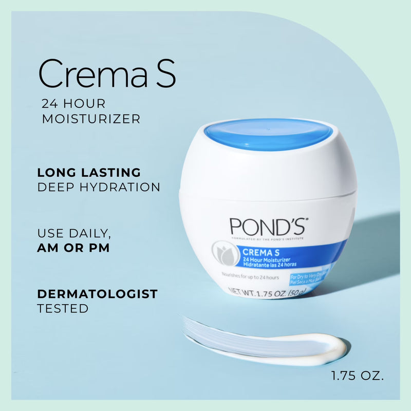 POND’S Crema S, Moisturizing Face Cream for Dry to Very Dry Skin – 1.75 oz