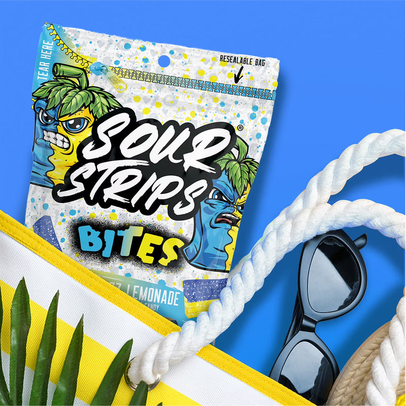 SOUR STRIPS Bites Bluerazz Lemonade Flavored Chewy, Candy Bag, 6.35 oz
