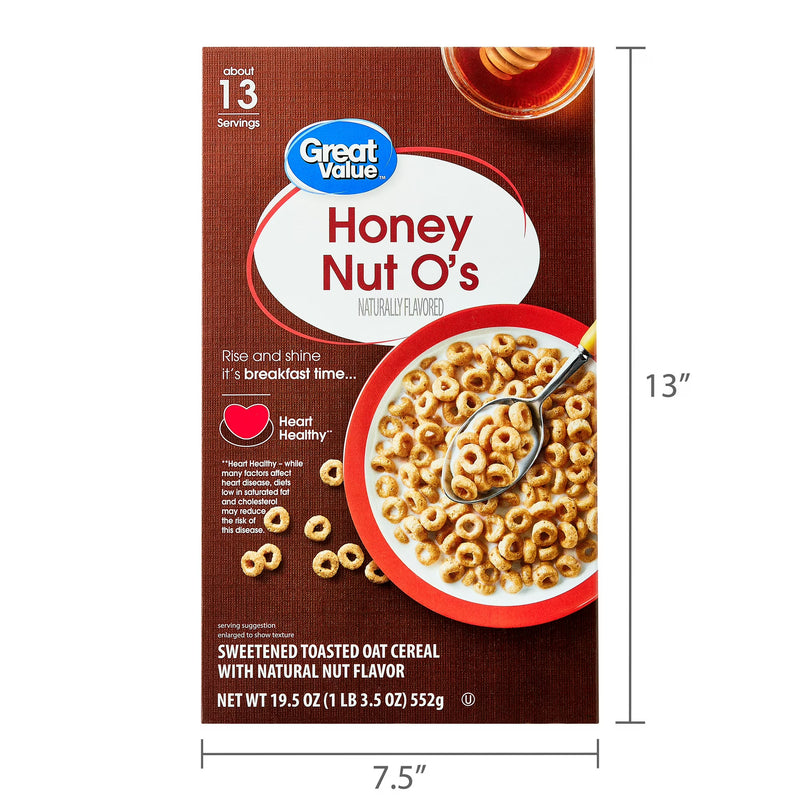 Great Value Honey Nut O's Oat Breakfast Cereal, 19.5 oz