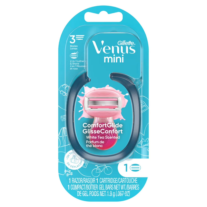 Gillette Venus Mini on The Go Women's Razor Handle with 1 ComfortGlide White Tea Scent Blade Refill + 1 Travel Case